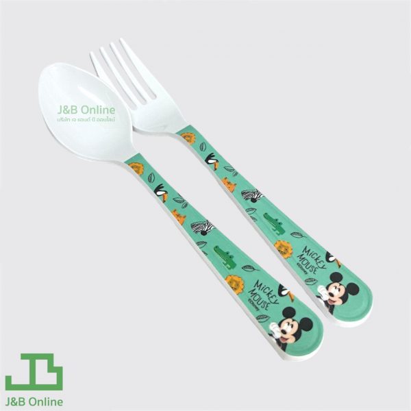 Green Micky Doodle Zoo melamine spoon and fork 16cm SITSP-F359-MDZ