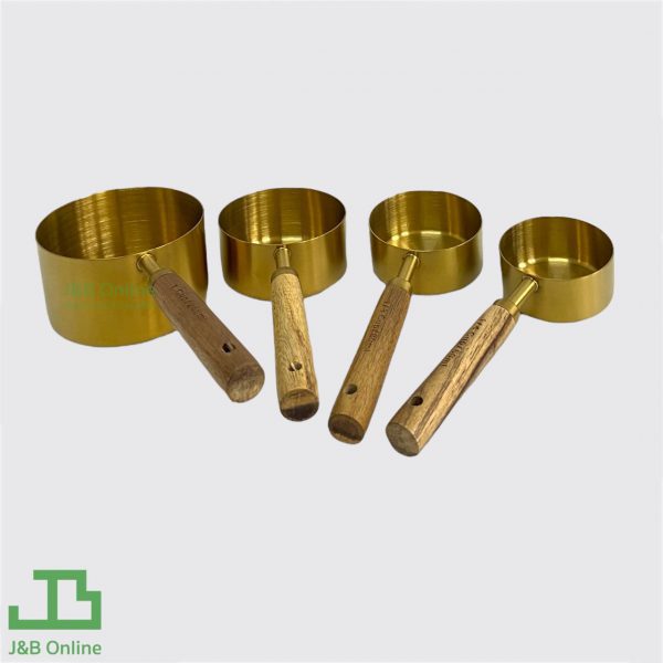 Gold stainless steel measuring cup set 60ml(1/4 cup),80ml(1/3 cup),125ml(1/2 cup), 250ml(1cup) (4 pieces) wooden handle WCZ0016
