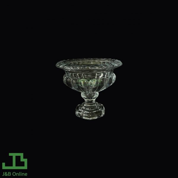 Clear low-profile glass vase with short stem and bloomed rim 19.5cm CP2572